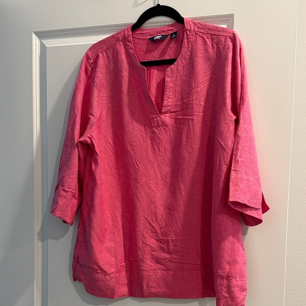 Lands’ End Women's Pink V-Neck Top Tunic w pockets sz xl